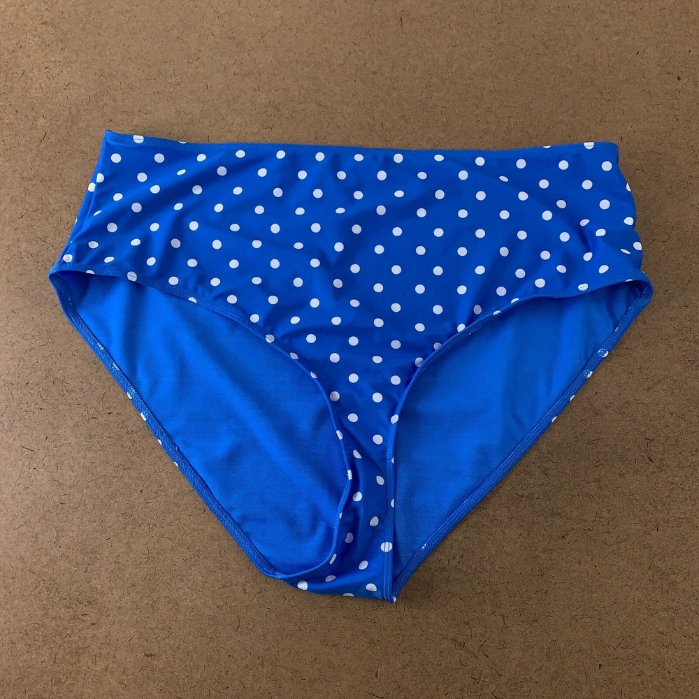 Peek & Beau Women's Size 16 Blue White Polka Dot Bikini Brief Swim Bottom NWT